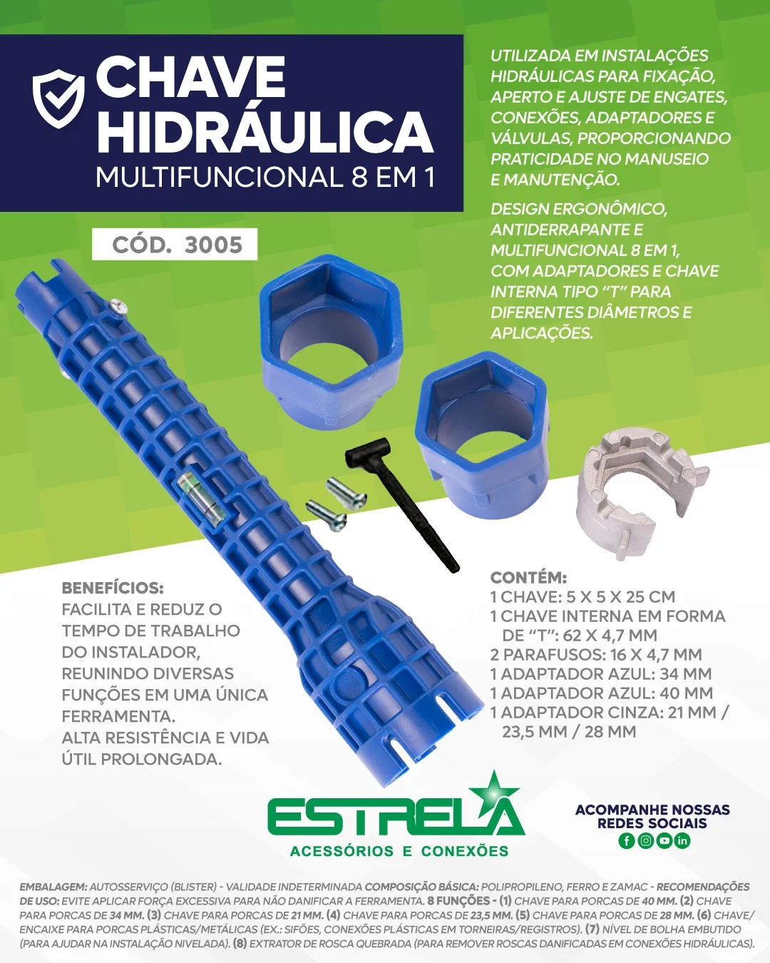 Ficha de lançamento da chave hidráulica multifuncional da Estrela