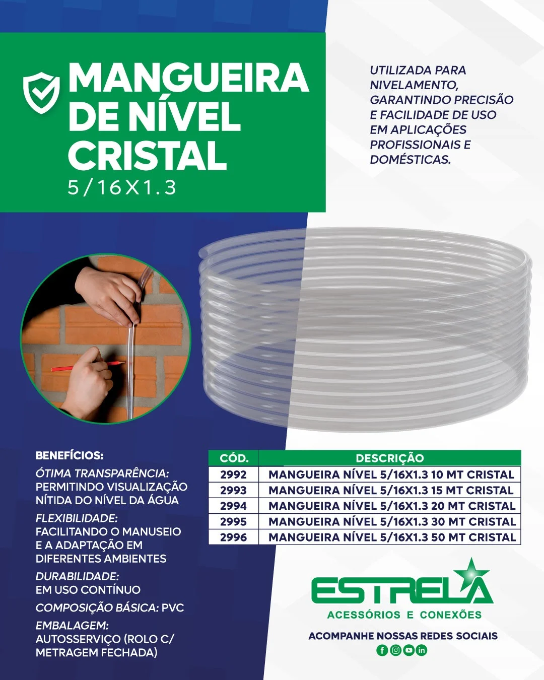 Ficha de lançamento da mangueira de nível cristal da Estrela